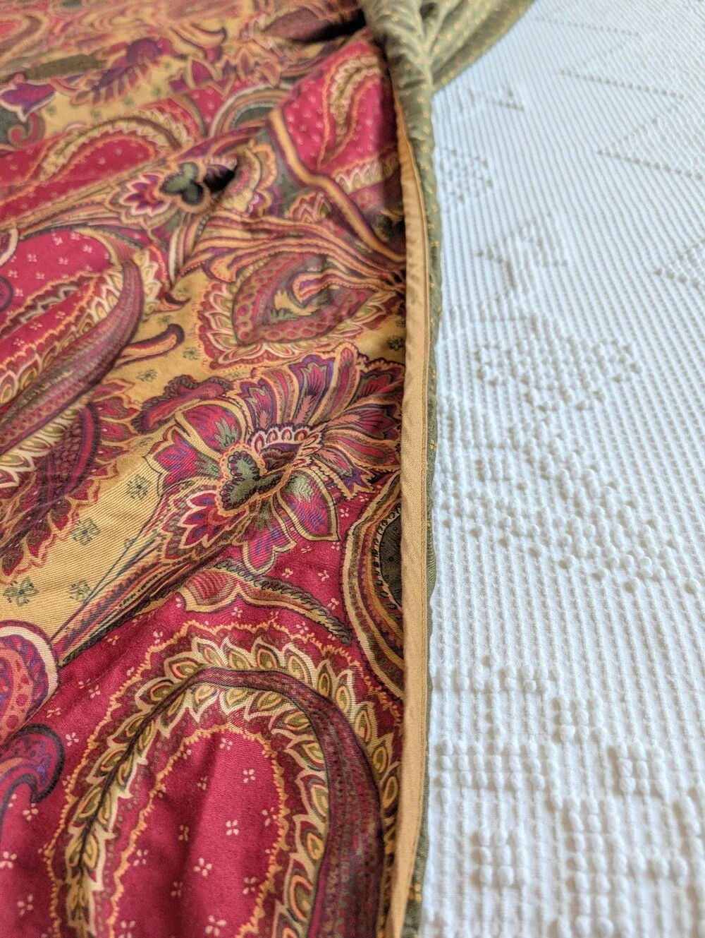 Charter Club Full Queen Duvet Cover Paisley 100% Cotton Sateen Boho Red Green